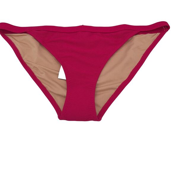 NWT J. Crew Fuchsia Pink Ribbed Hipster Bikini Swim Bathing Suit Bottom Large - Picture 2 of 8